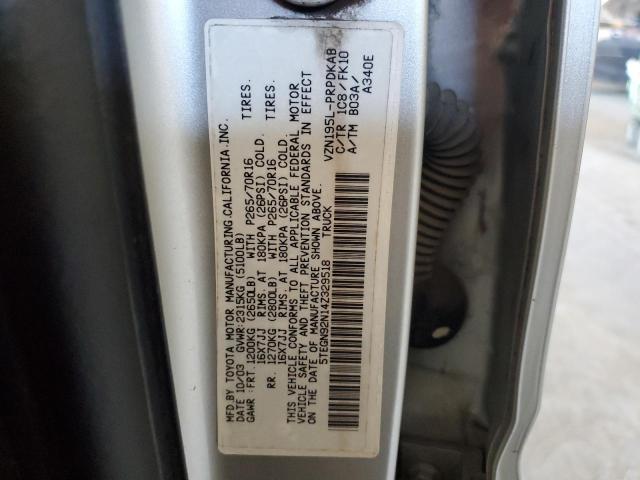 5TEGN92N14Z329518 - 2004 TOYOTA TACOMA DOUBLE CAB PRERUNNER SILVER photo 12