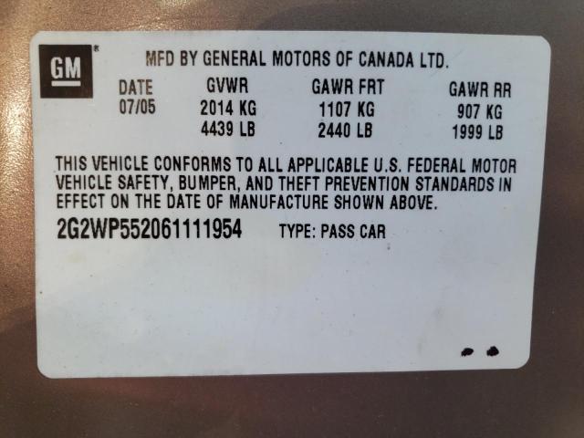 2G2WP552061111954 - 2006 PONTIAC GRAND PRIX 金色 照片 12