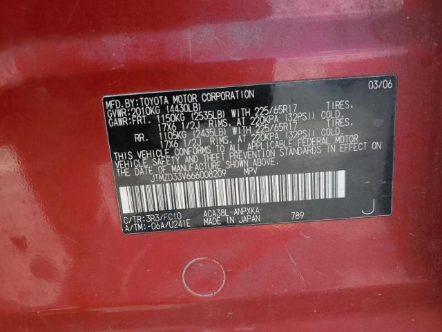 JTMZD33V666008209 - 2006 TOYOTA RAV4 RED photo 13