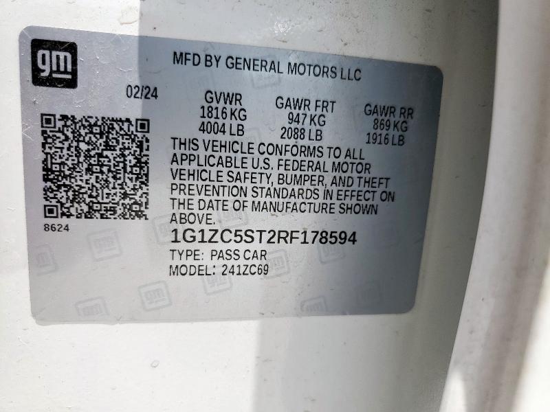 1G1ZC5ST2RF178594 - 2024 CHEVROLET MALIBU LS 白色 照片 12