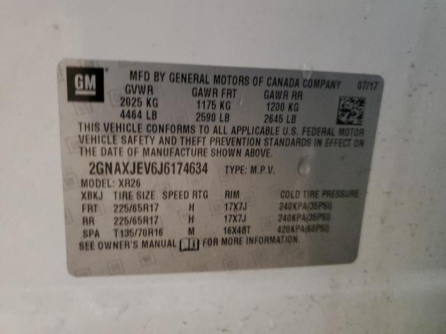 2GNAXJEV6J6174634 - 2018 CHEVROLET EQUINOX LT Weiß Foto 13