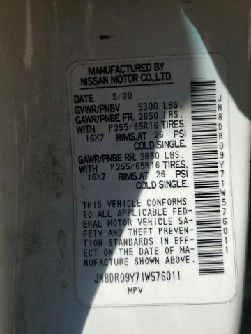 JN8DR09Y71W576011 - 2001 NISSAN PATHFINDER LE WHITE photo 13