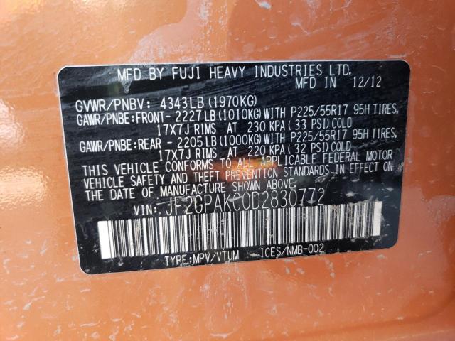 JF2GPAKC0D2830772 - 2013 SUBARU XV CROSSTR 2.0 LIMITED ORANGE photo 13