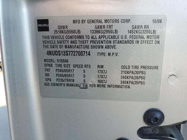 4NUDS13S772700714 - 2007 ISUZU ASCENDER S Gümüş foto 13
