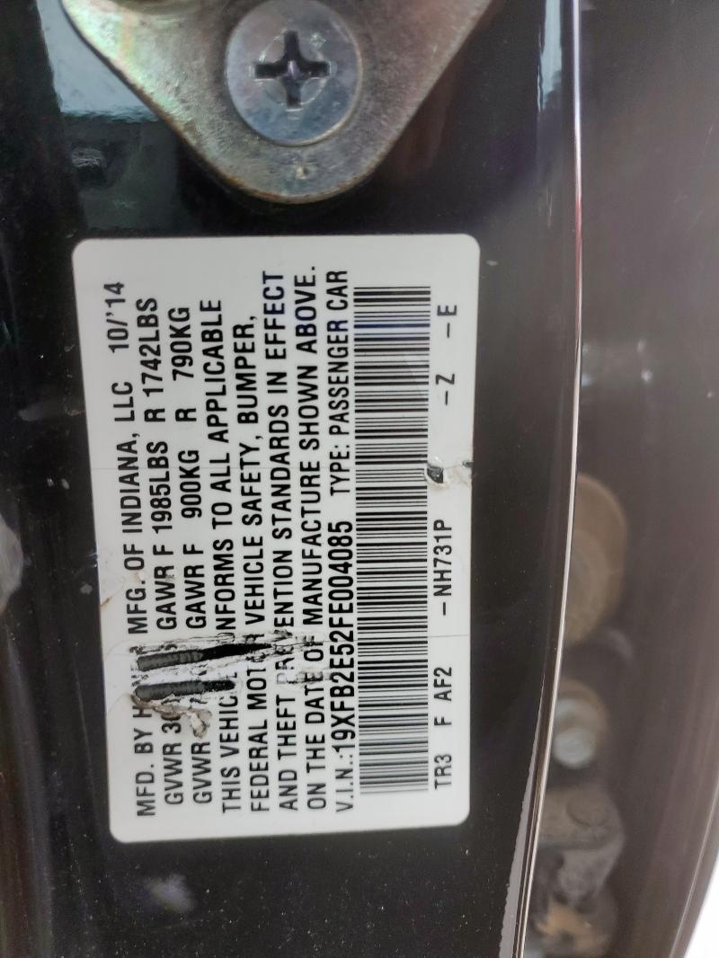 19XFB2E52FE004085 - 2015 HONDA CIVIC LX BLACK photo 12