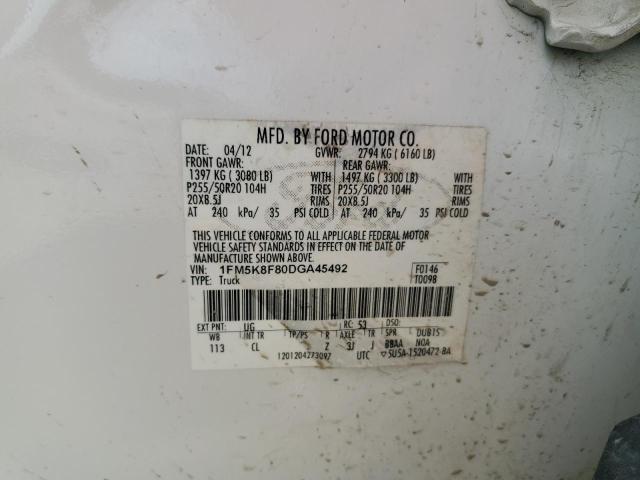 1FM5K8F80DGA45492 - 2013 FORD EXPLORER LIMITED أبيض صورة 13