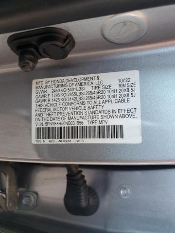 5FNYF8H56NB031956 - 2022 HONDA PASSPORT EXL Gümüş foto 13