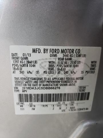 2FMDK3JC5DBB66276 - 2013 FORD EDGE SEL SILVER photo 12