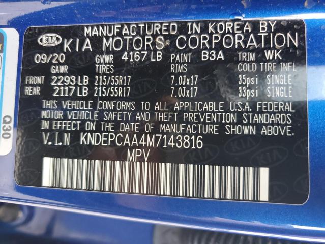 KNDEPCAA4M7143816 - 2021 KIA SELTOS LX BLUE photo 12