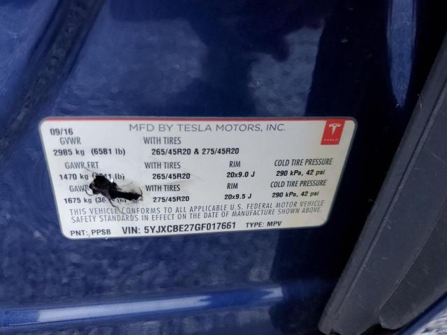 5YJXCBE27GF017661 - 2016 TESLA MODEL X BLUE photo 13