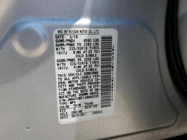 JN8AT2MT1JW468205 - 2018 NISSAN ROGUE S SILVER photo 12