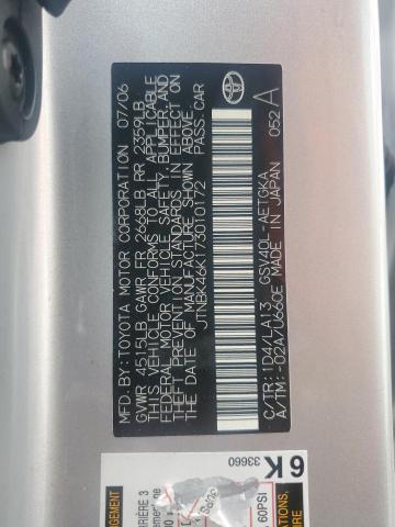 JTNBK46K173010172 - 2007 TOYOTA CAMRY LE SILVER photo 12