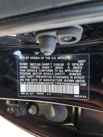 SHHFK7H43MU420152 - 2021 HONDA CIVIC SPORT შავი ფოტო 12