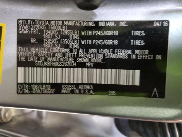 5TDJKRFH0GS282034 - 2016 TOYOTA HIGHLANDER XLE Silber Foto 13