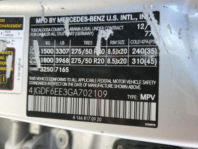 4JGDF6EE3GA702109 - 2016 MERCEDES-BENZ GL 450 4MATIC SILVER photo 13