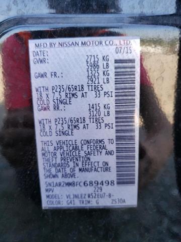 5N1AR2MM8FC689498 - 2015 NISSAN PATHFINDER S BLACK photo 13