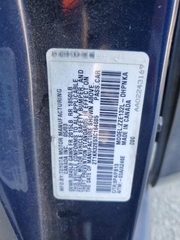 2T1KR32E53C164685 - 2003 TOYOTA COROLLA MA XR BLUE photo 12