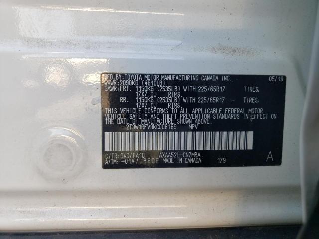 2T3W1RFV9KC008189 - 2019 TOYOTA RAV4 XLE WHITE photo 13