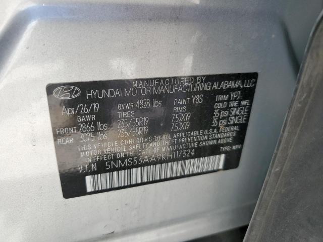 5NMS53AA9KH117324 - 2019 HYUNDAI SANTA FE LIMITED SILVER photo 12