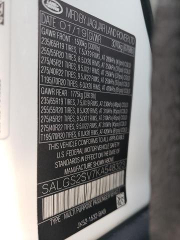 SALGS2SV7KA548323 - 2019 LAND ROVER RANGE ROVE HSE WHITE photo 13