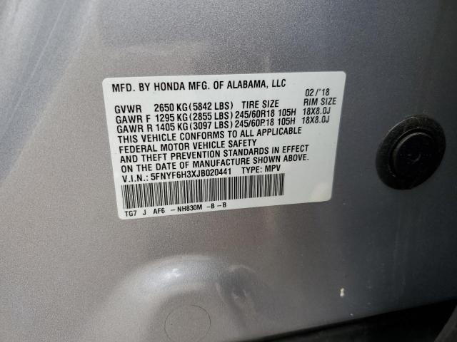 5FNYF6H3XJB020441 - 2018 HONDA PILOT EX SILVER photo 13