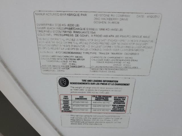 4YDT28029DB450082 - 2013 OUTB TRAVEL TRL WHITE photo 10