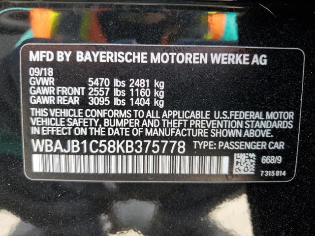 WBAJB1C58KB375778 - 2019 BMW 530XE BLACK photo 13