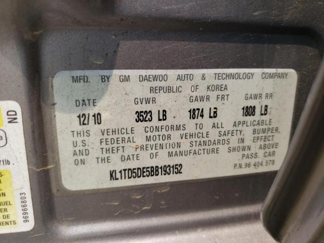 KL1TD5DE5BB193152 - 2011 CHEVROLET AVEO LS ვერცხლისფერი ფოტო 12