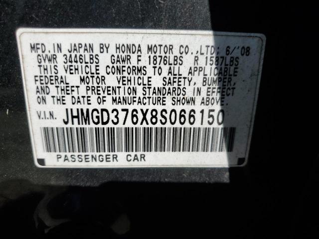 JHMGD376X8S066150 - 2008 HONDA FIT SPORT BLACK photo 12