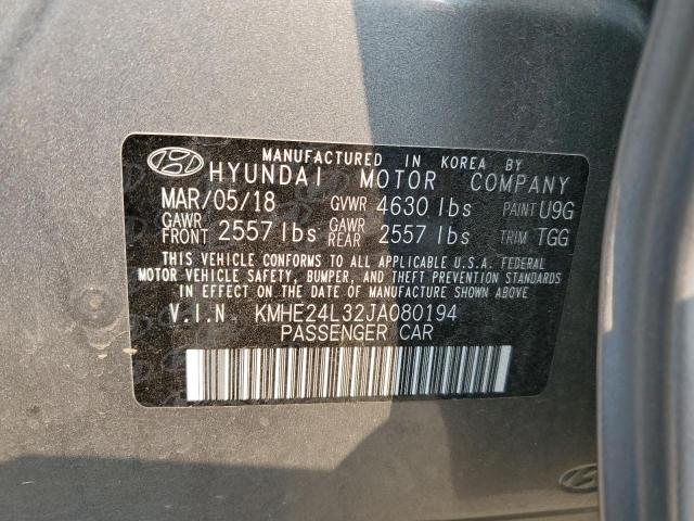 KMHE24L32JA080194 - 2018 HYUNDAI SONATA HYBRID GRAY photo 12