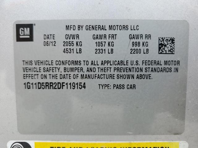 1G11D5RR2DF119154 - 2013 CHEVROLET MALIBU 1LT 银色 照片 12