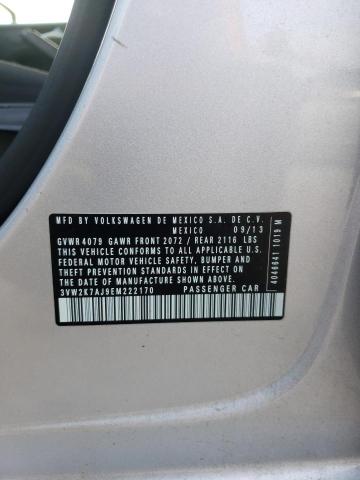 3VW2K7AJ9EM222170 - 2014 VOLKSWAGEN JETTA BASE 银色 照片 12