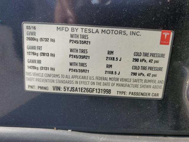 5YJSA1E26GF131998 - 2016 TESLA MODEL S 石墨色 照片 13