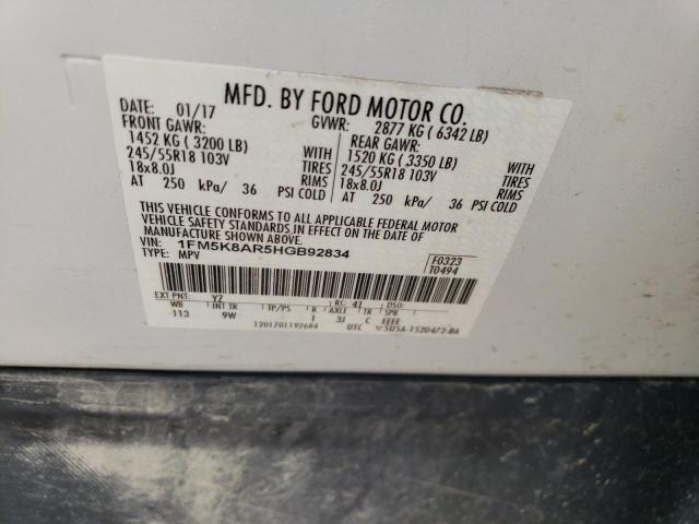 1FM5K8AR5HGB92834 - 2017 FORD EXPLORER POLICE INTERCEPTOR 白色 照片 13