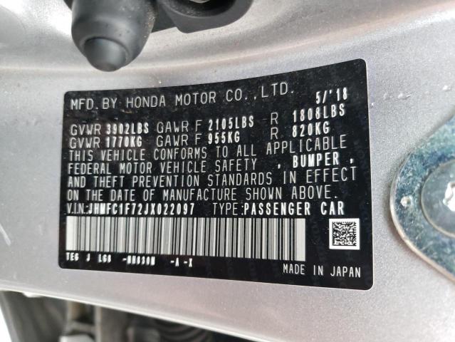 JHMFC1F72JX022097 - 2018 HONDA CIVIC EXL ვერცხლისფერი ფოტო 12