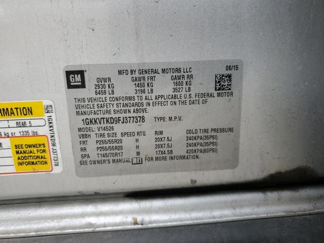 1GKKVTKD9FJ377378 - 2015 GMC ACADIA DENALI ვერცხლისფერი ფოტო 13