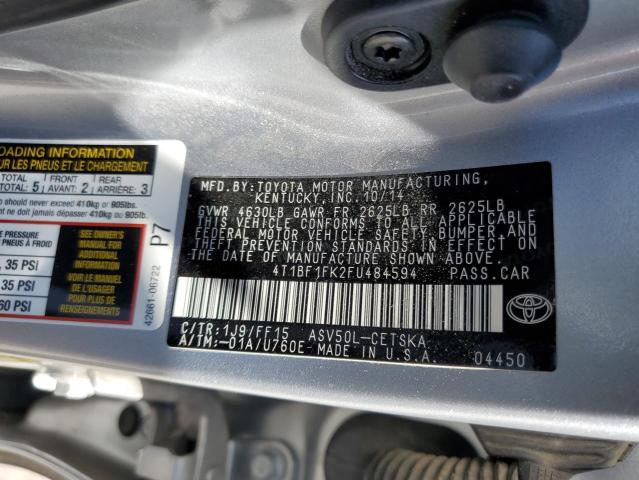 4T1BF1FK2FU484594 - 2015 TOYOTA CAMRY LE/X LE SILVER photo 12