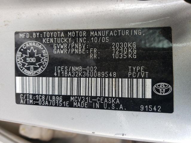 4T1BA32K36U089548 - 2006 TOYOTA CAMRY SE TAN photo 12