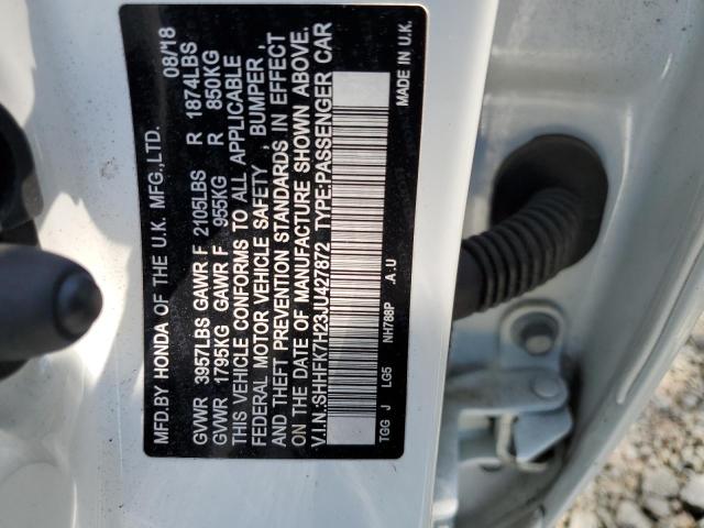 SHHFK7H23JU427872 - 2018 HONDA CIVIC LX WHITE photo 12