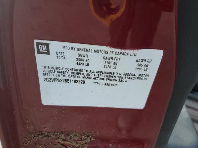 2G2WP522551193229 - 2005 PONTIAC GRAND PRIX 红色 照片 12