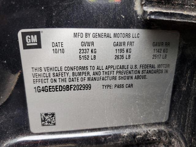 1G4GE5ED9BF202999 - 2011 BUICK LACROSSE CXS Սև լուսանկար 12