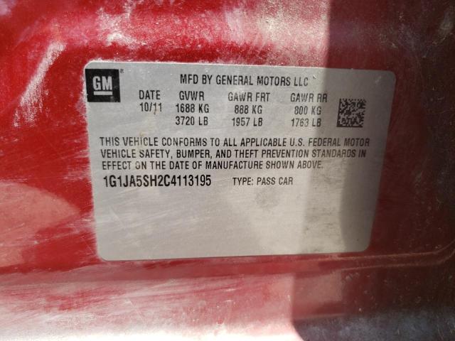 1G1JA5SH2C4113195 - 2012 CHEVROLET SONIC LS RED photo 12
