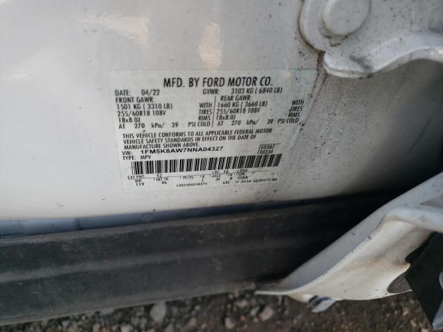 1FM5K8AW7NNA04327 - 2022 FORD EXPLORER POLICE INTERCEPTOR 白色 照片 13