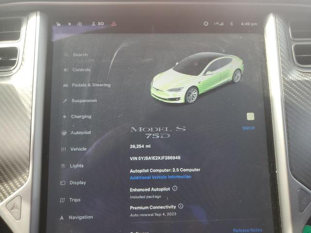 5YJSA1E2XJF286948 - 2018 TESLA MODEL S WHITE photo 9