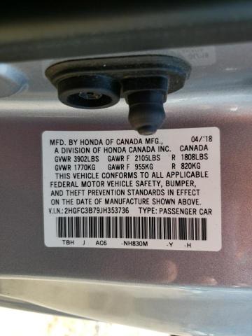 2HGFC3B79JH353736 - 2018 HONDA CIVIC EXL 银色 照片 13