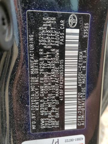 4T1BF1FK2HU653015 - 2017 TOYOTA CAMRY LE BLACK photo 12