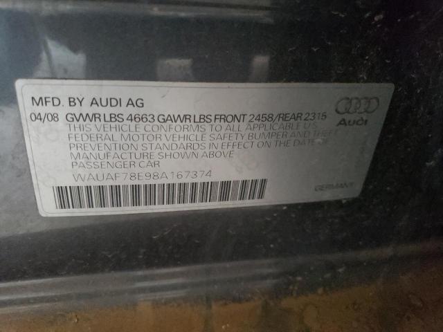 WAUAF78E98A167374 - 2008 AUDI A4 2.0T GRAY photo 12