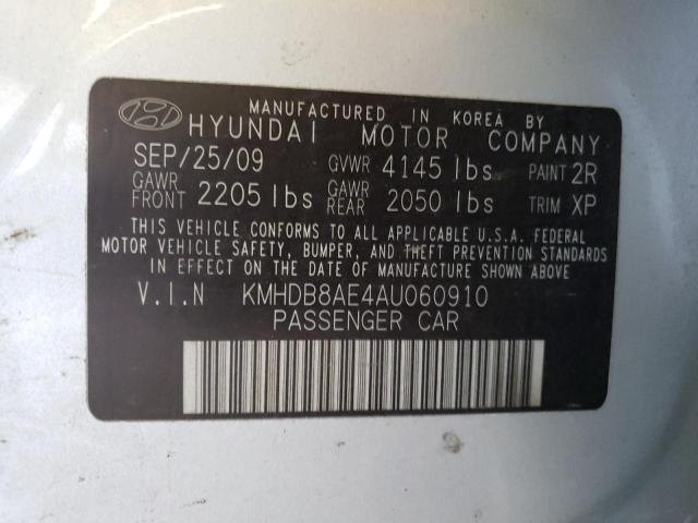 KMHDB8AE4AU060910 - 2010 HYUNDAI ELANTRA TO GLS SILVER photo 12