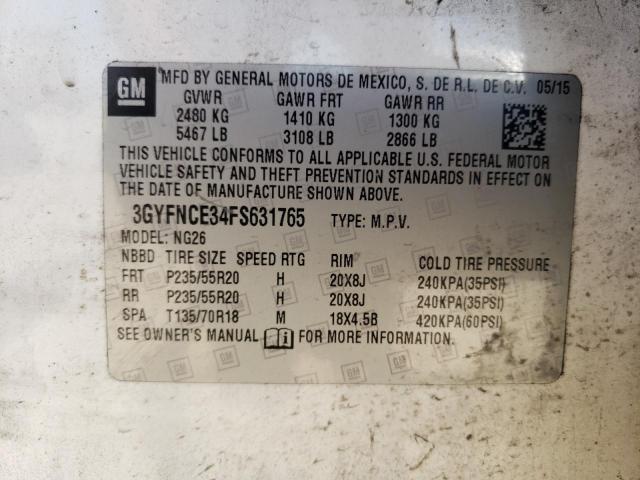 3GYFNCE34FS631765 - 2015 CADILLAC SRX PERFORMANCE COLLECTION Biały zdjęcie 14