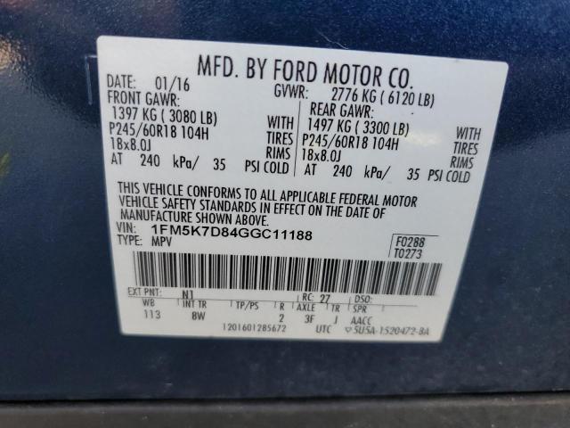 1FM5K7D84GGC11188 - 2016 FORD EXPLORER XLT 蓝色 照片 13